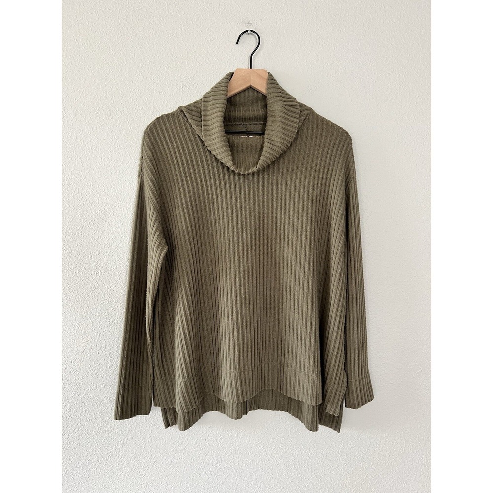 Anthropologie Maeve Vanna Cowl Neck Pullover Ribbed Fuzzy Olive Green Size XS